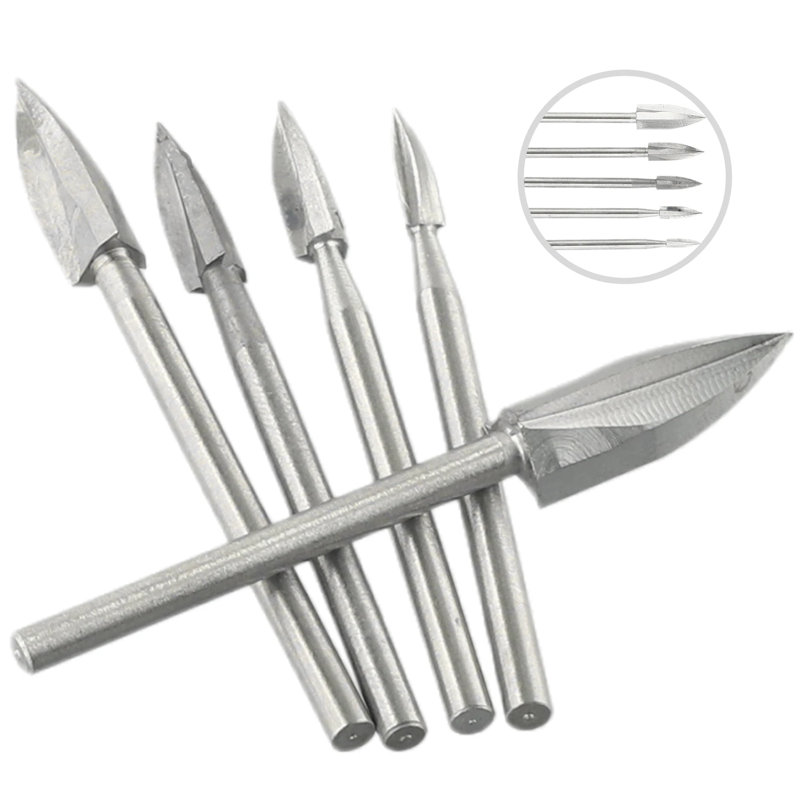 Practical Brand New High Quality Wood Carving Tools Drill Bit Set Silver 5PCS Engraving For Woodworking Wood Carving