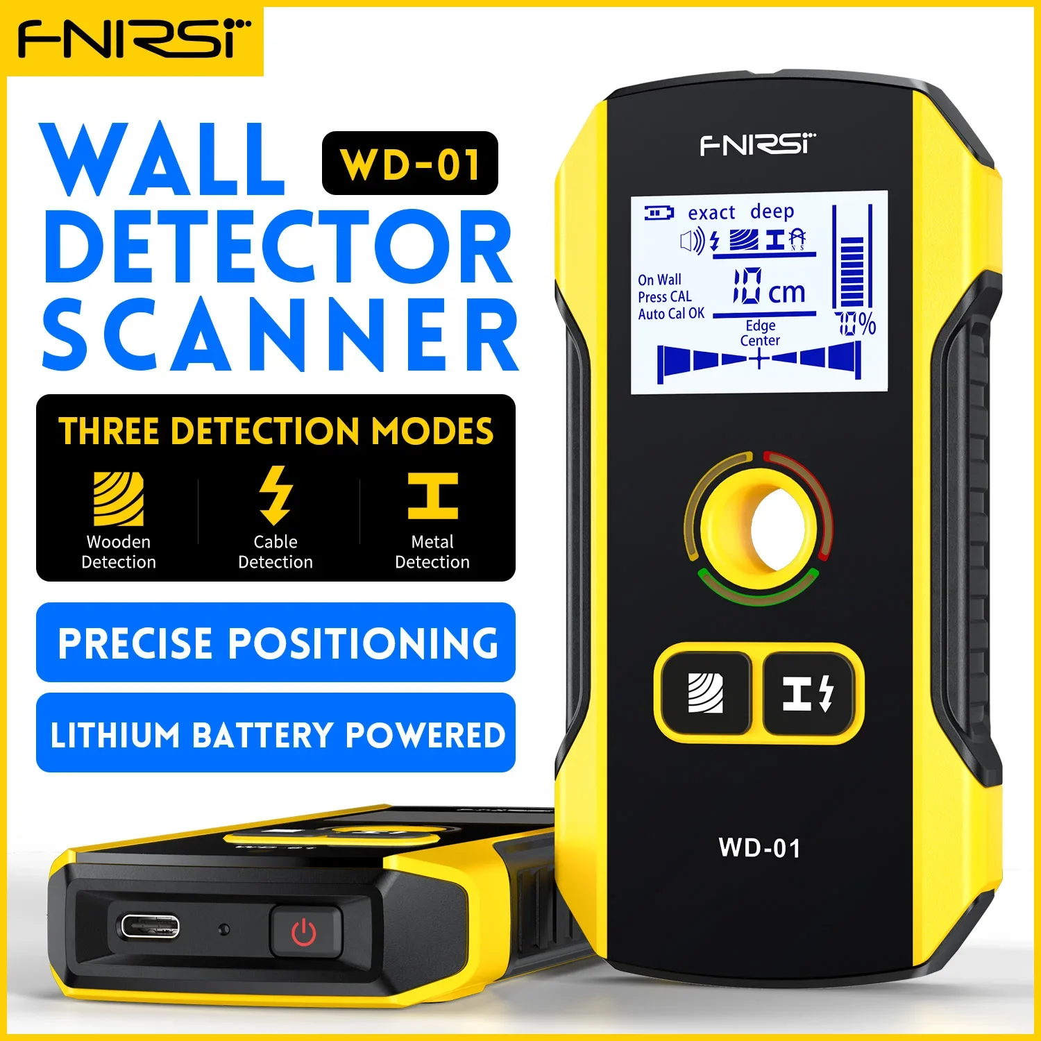 FNIRSI WD-01 Multi-Mode Wall Scanner Electronic Stud Finder Wood Beam Metal Pipe Rebar and Live Wire Detector