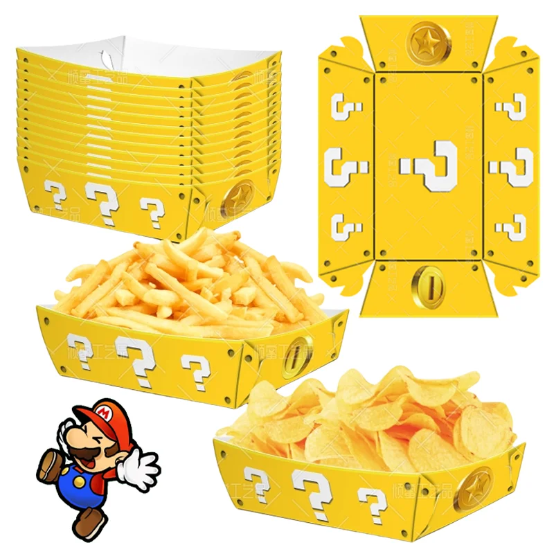 

12pcs Super Mario Bros Party Snack Trays Box Creative Kids Birthday Party Candy Snack Popcorn Nacho Food Holders Supplies Gifts