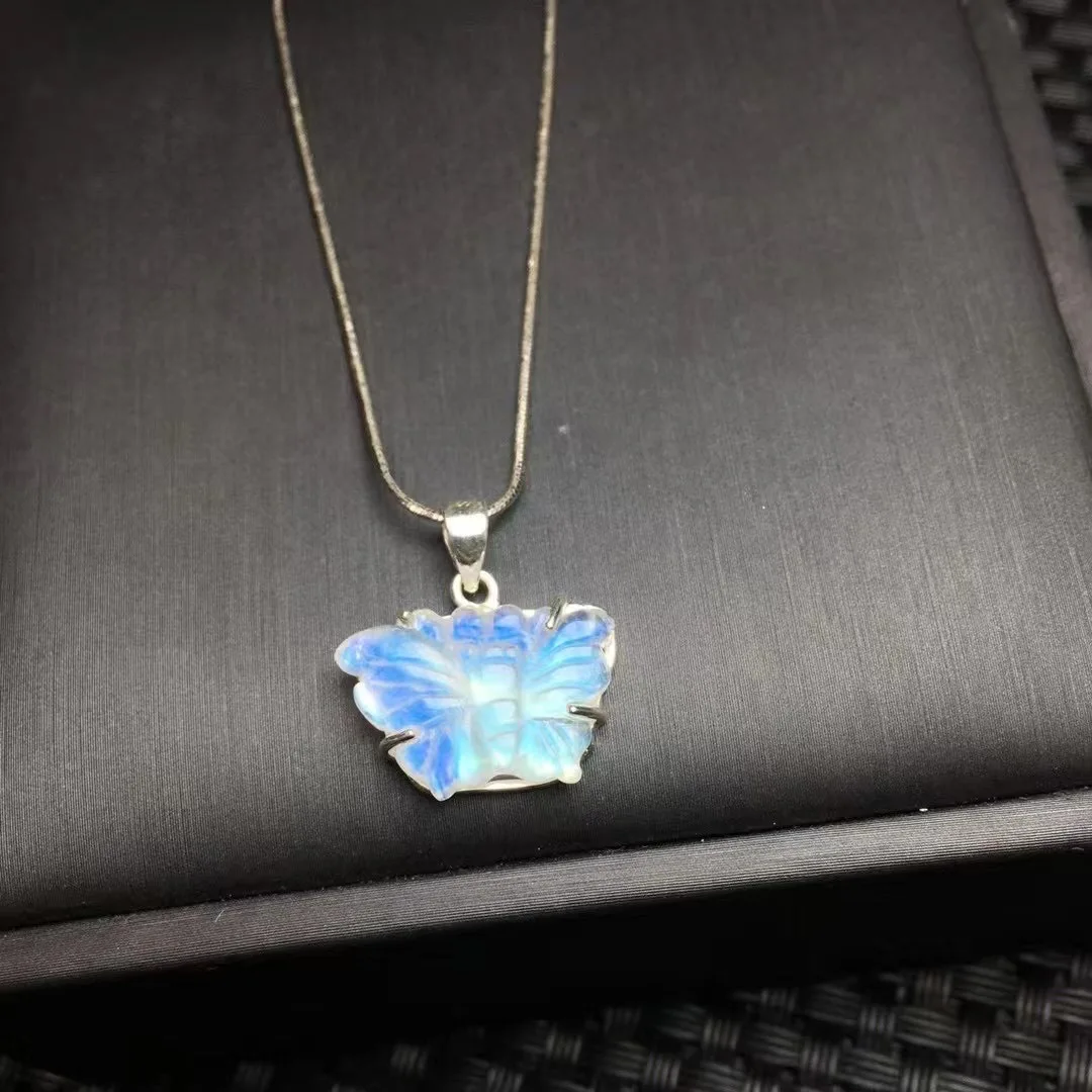 

1 Pc Fengbaowu Natural Blue Moonstone Butterfly Pendant 925 Sterling Silver Reiki Healing Stone Fashion Jewelry Gift For Women