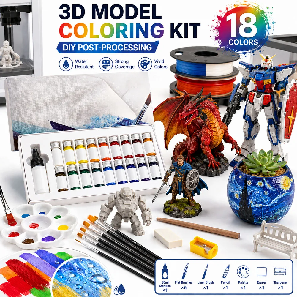 3D Printing Model Coloring Special Pigment PLA ABS Post-Processing DIY Coloring Kit Tool 18 Colors
