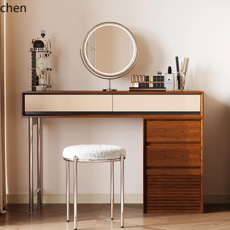 

QZT solid wood dresser storage combination makeup table mirror small apartment modern simple chest