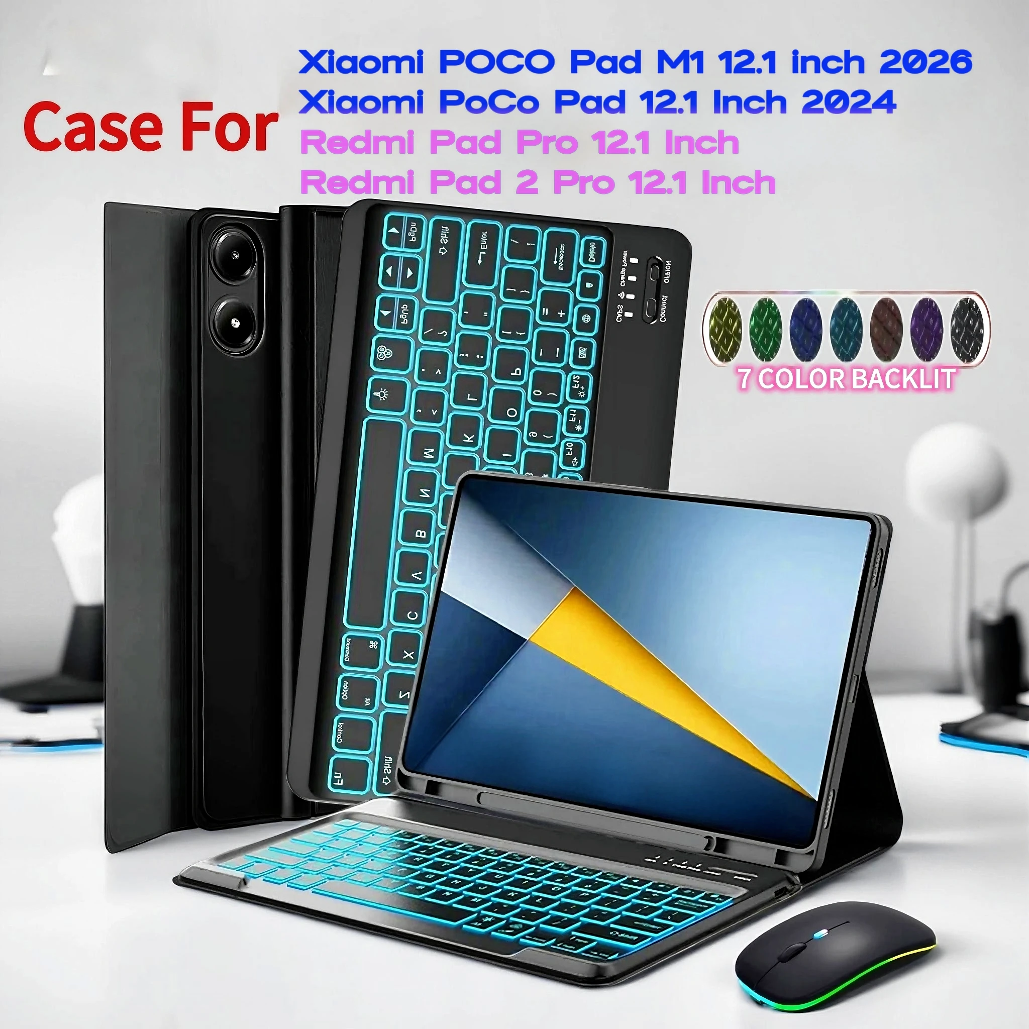 Case for Redmi Pad 2 Pro 12.1/Redmi Pad Pro 12.1-inch, Bluetooth Keyboard Cover for Xiaomi POCO Pad 2024 Pad M1 12.1 Inch 2026
