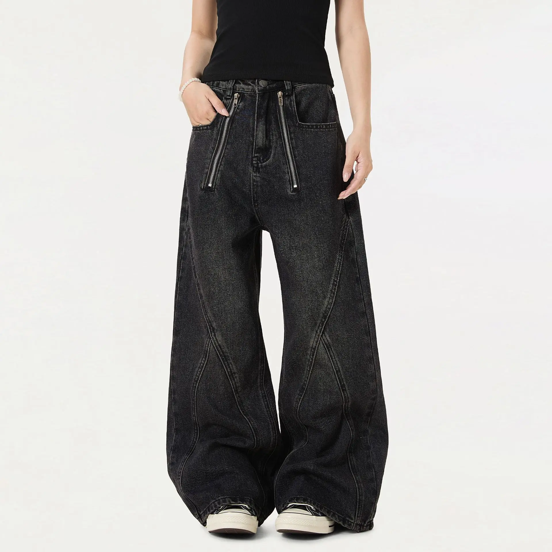 OR FL American Streetwear Brand Retro Wash With Water Wide Leg Pants Jeans Deconstruction Design Sense Mop the Floor Trousers