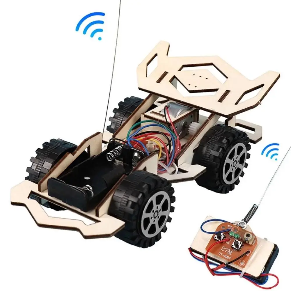 Interest Children Kids Wood Educational Toys Remote Control DIY Assembling Model Racing Car Model RC Racing Car 4-CH Car