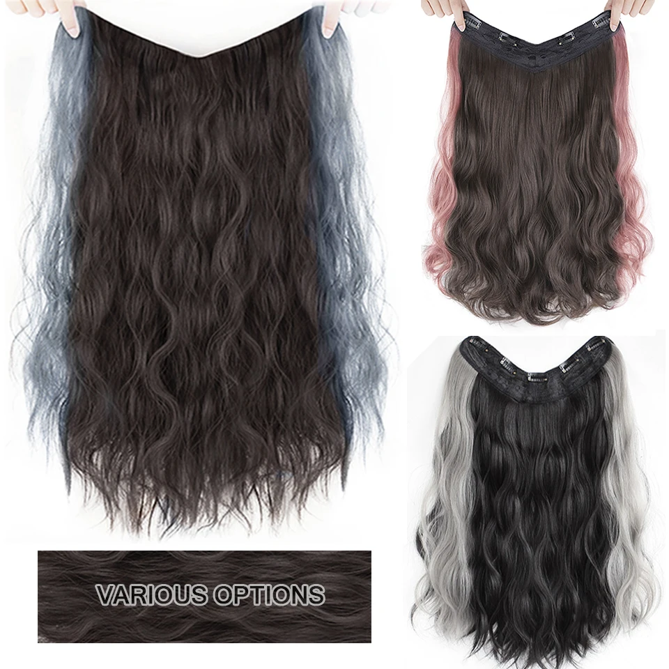 Synthetic Long Culry brown black Clip in Hair Extensions Wig Natural Fake False Hair One Piece Hairpin Accessories Hairpiece Wom