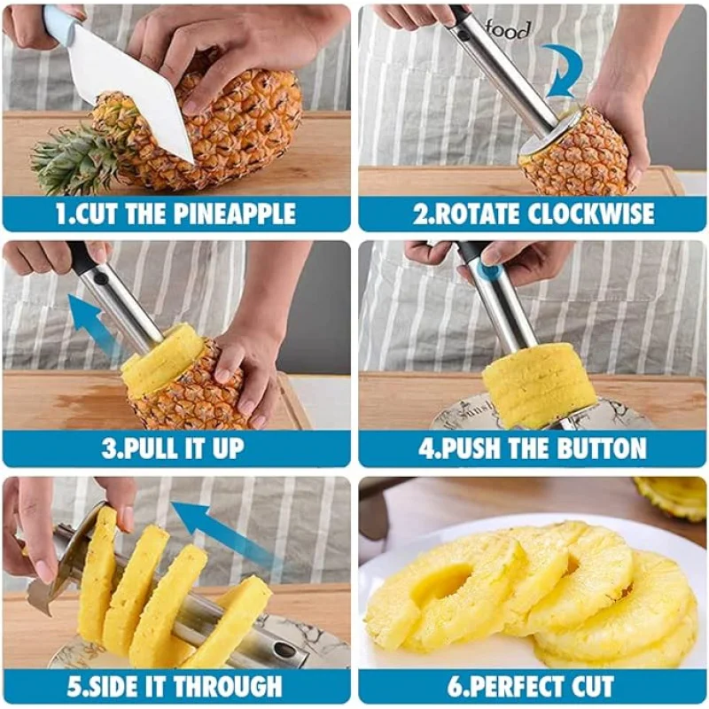 1pc Pineapple Pitting Slices, Pineapple Coring Tool & Slicer Tool, Stainless Steel Pineapple Core Removal Tool with Sharp Blade