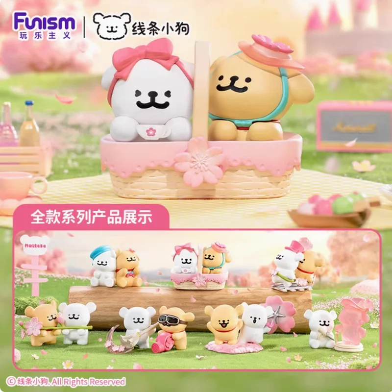 

Miniso Maltese Line Puppy Romantic Sakura Series Blind Box Cute Animol Dog Modol Kawaii Desktop Decor Kids Girls Birthday Gift