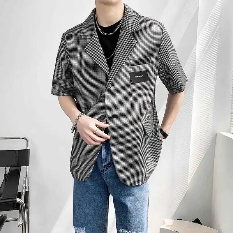 

Summer Short Sleeved Blazer Men Fashion Society Mens Black Dress Jacket Korean Casual Suit Jacket Mens Office Formal Jackets