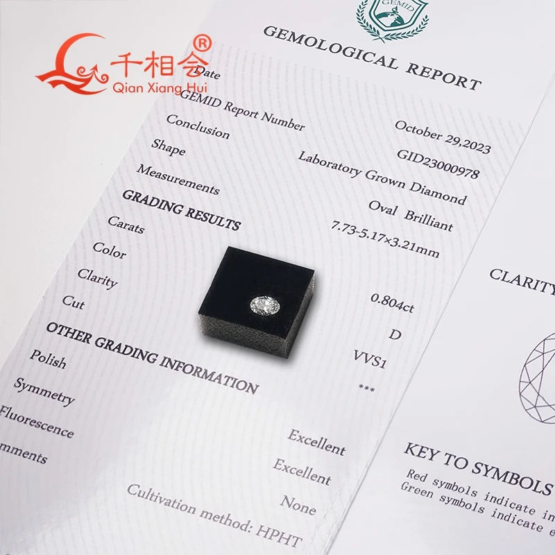 Diament laboratoryjny HPHT, szlif owalny, 0,8 ct-1,5 ct, barwa D-F, czystość VVS-VS, certyfikat GEMID, do projektowania biżuterii.