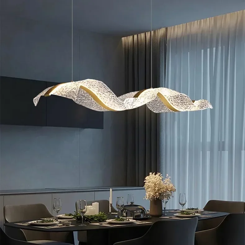 Modern Art Ribbon Acrylic Led Pendant Lights Dining Room Bar Decor Chandelier Lighting Restaurant Kitchen Lustre Hanging Lamps