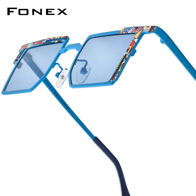 FONEX Titanium Sunglasses Men Brand Design Vintage Retro Square Polarized Sun Glasses Women Japanese Polarized Shades 85930