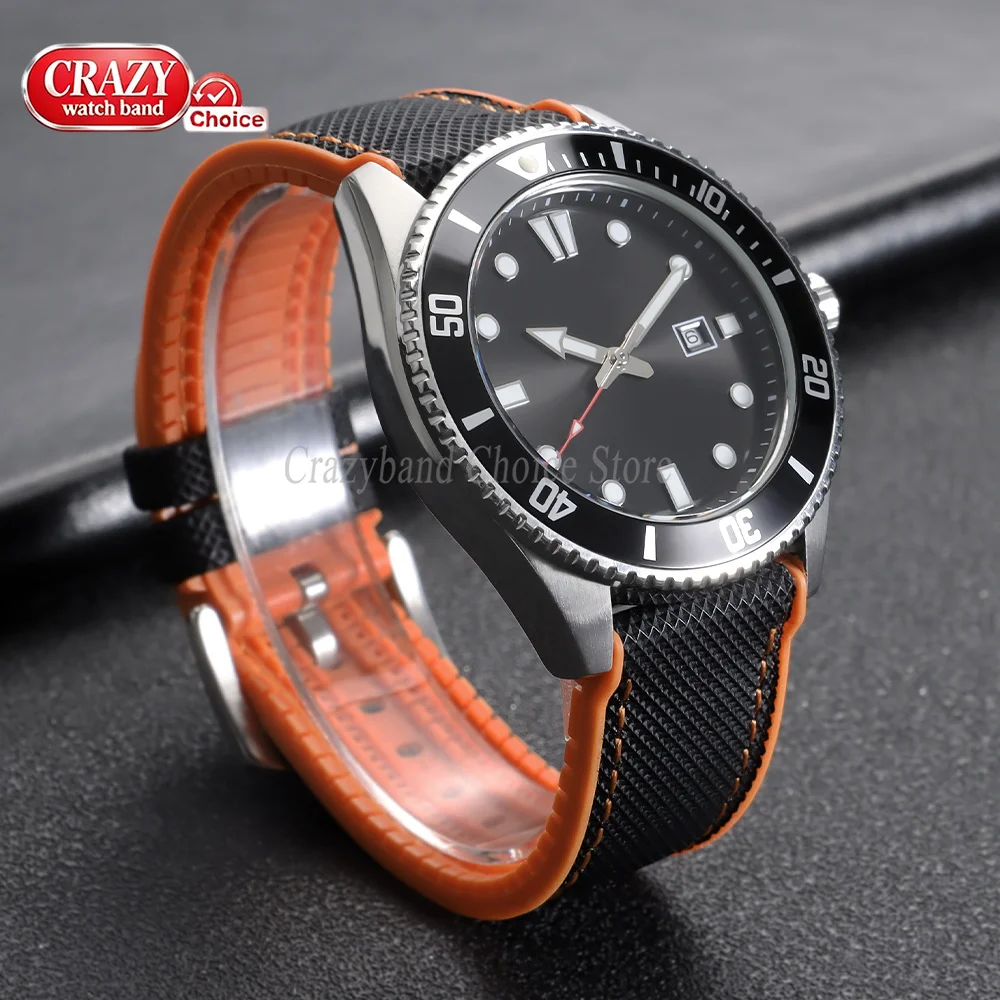 Universal Watch Strap Silicone Nylon Replace Wrist Orange Blue 18mm20mm21mm22mm24mm Waterproof  Rubber Sports Women Men Bracelet image 6