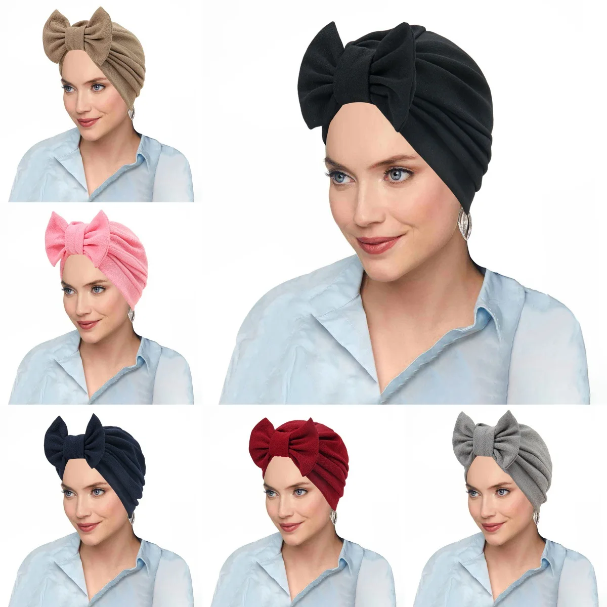 

New Solid Color Bowknot Turban Indian Hat Women Chemo Cap Muslim Hijab Bonner Pleated Beanies Headscarf Hair Loss Turbante Mujer