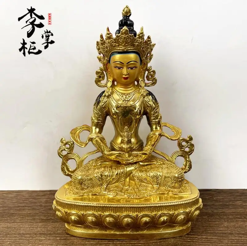 

21cm Nepalese Esoteric Buddhism Full Gilded Colored Pure Copper Longevity Buddha Statue Infinite Longevity Buddha Ornament