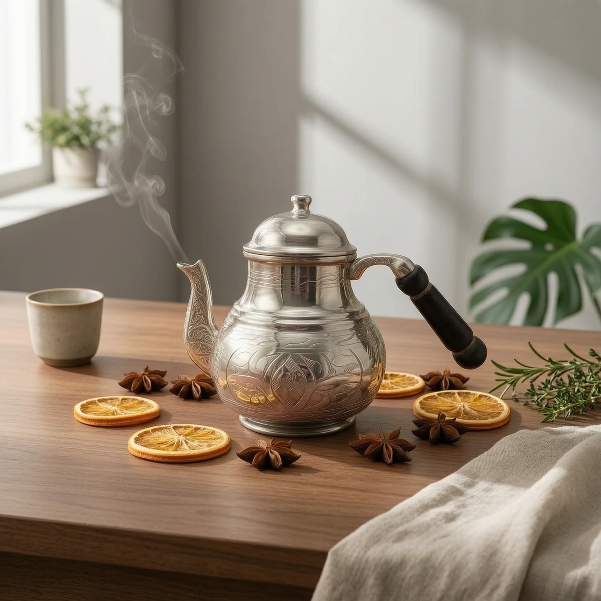 Artisanal Copper Teapot Floral Tin-Lined Copper Teapot Cookware Traditional Design Kitchenware Non