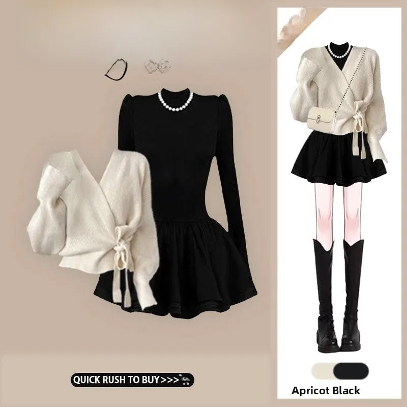 

Модный винтажный вязаный открытый кардиган, топ и комплект из двух предметов Dr, зима 2024, повседневный высококачественный дизайн Ele