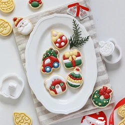 Christmas Mini Biscuit Mold Fondant Cookie Cutter Cartoon Santa Claus Xmas Tree Wreath Bell Cake Decorating Tools Cookie Stamp