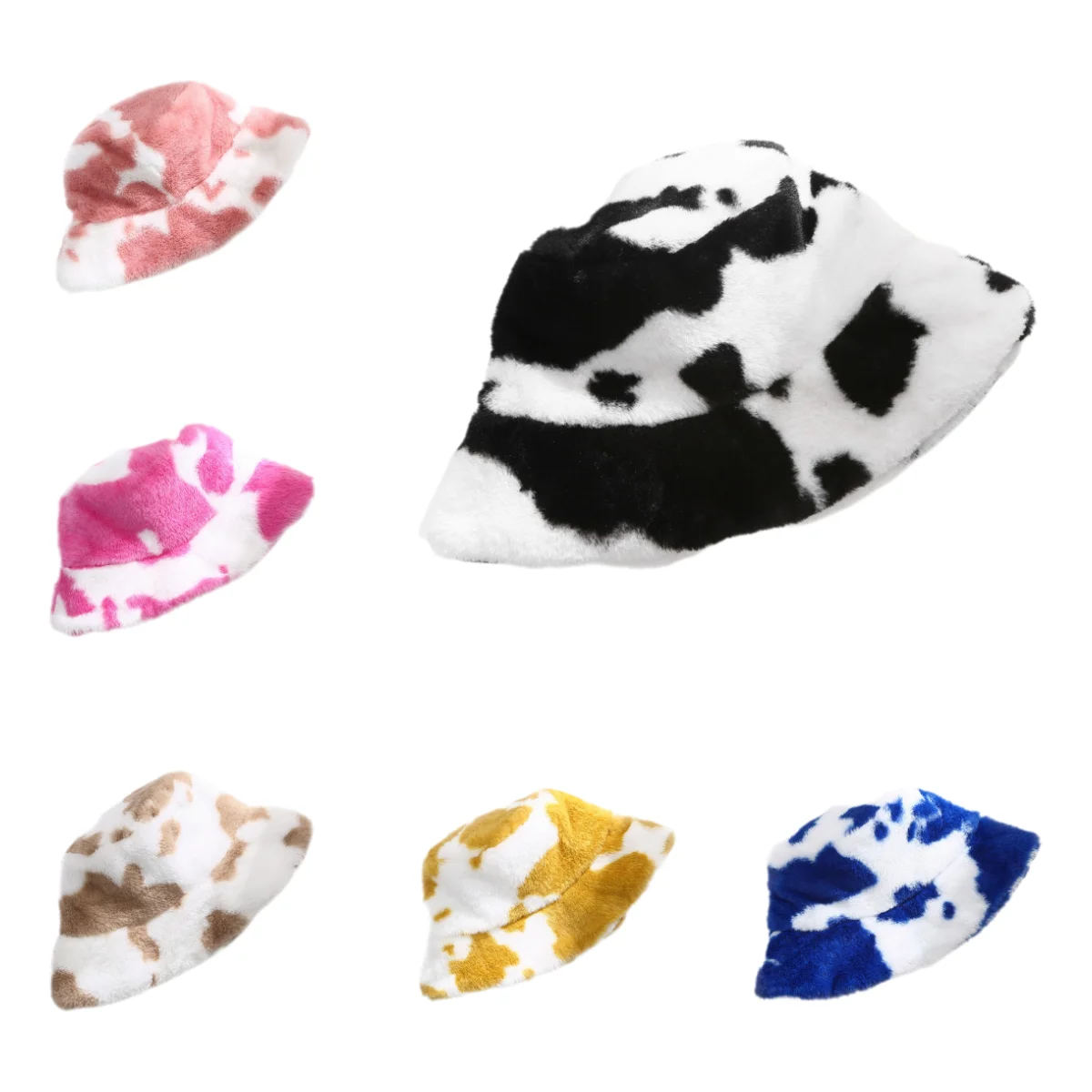 

Outdoor Versatile Fashion Fisherman's Hat Unisex Winter Cow Pattern Thick Simple Windproof Bucket Hat Warm Soft Plush Panama Hat