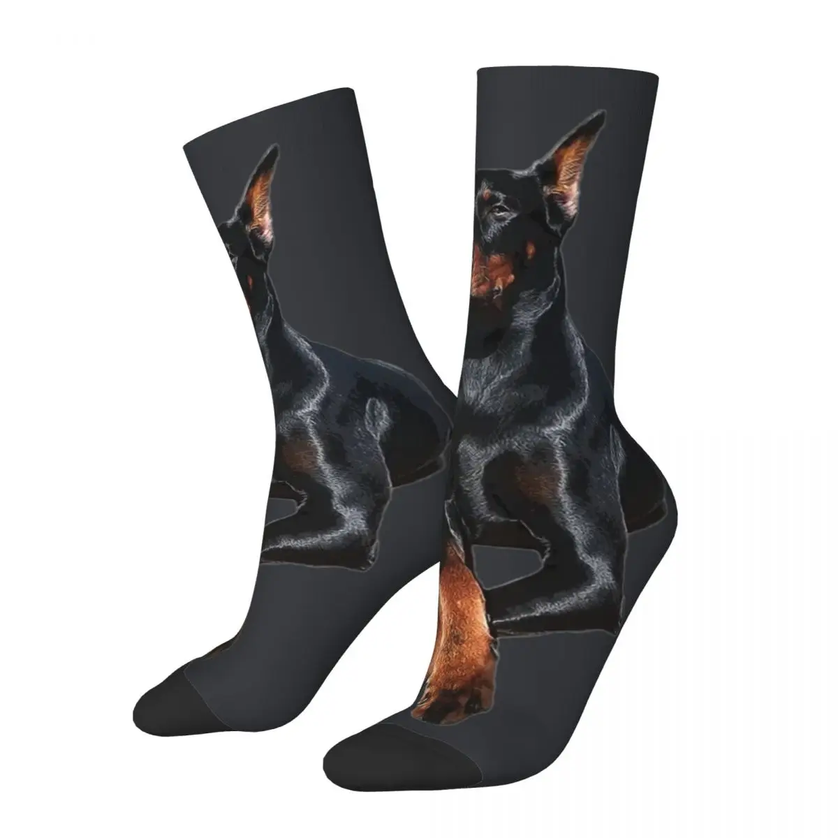 Funny Crazy Compression Sock for Men Doberman Dog Dobermann Pinscher Hip Hop Harajuku Doberman Dad Dog Boys Crew Sock