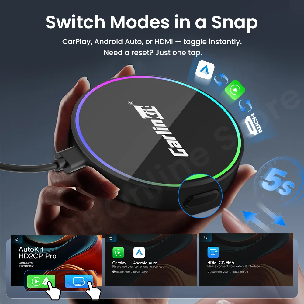 جديد CarlinKit 4.0 HD2CP Pro CarPlay إلى CarPlay أندرويد السيارات محول لاسلكي HDMI المدخلات دعم جهاز استقبال للتليفزيون صندوق التلفزيون PS4 PS5 Xbox