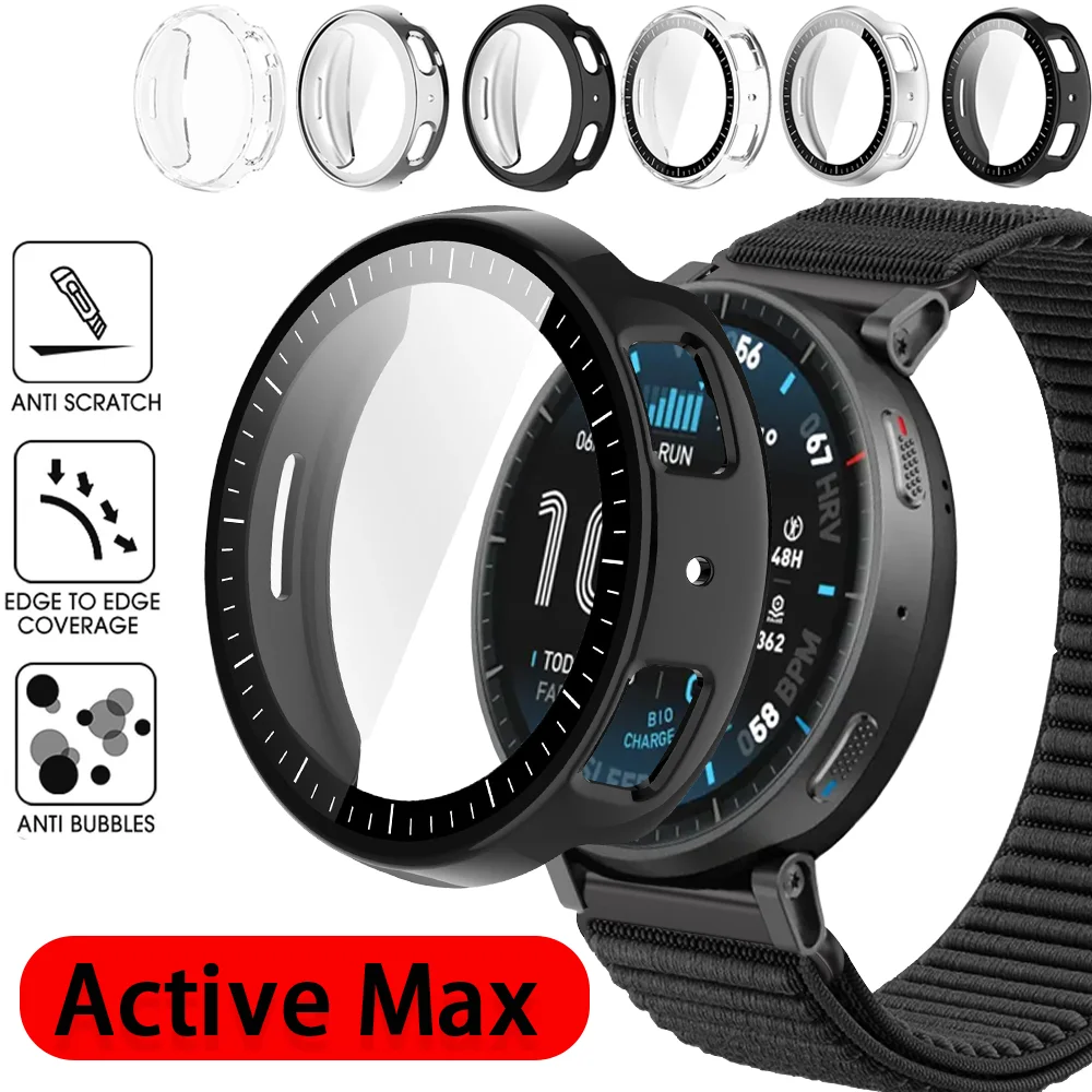 PC TPU Tempered Protective Case For Amazfit Active Max Full Coverage Shockproof Screen Cover Anti-Scratch Bumper Protector Shell