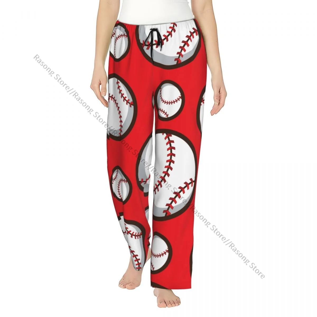 

Бейсбольные красные женские брюки для сна, теплые фланелевые брюки для отдыха для зимних ночей