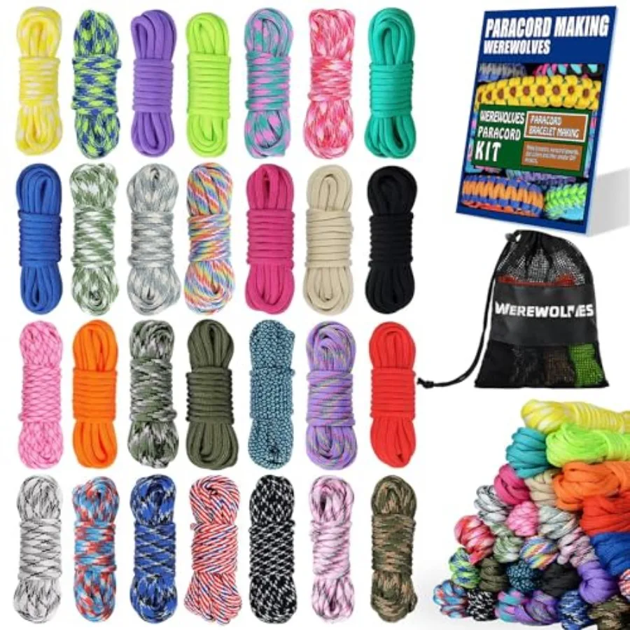 

28 Colors Paracord 550 Combo Crafting Kits with Instruction - Multifunction Survival Parachute Cord Making Paracord Bracelets,
