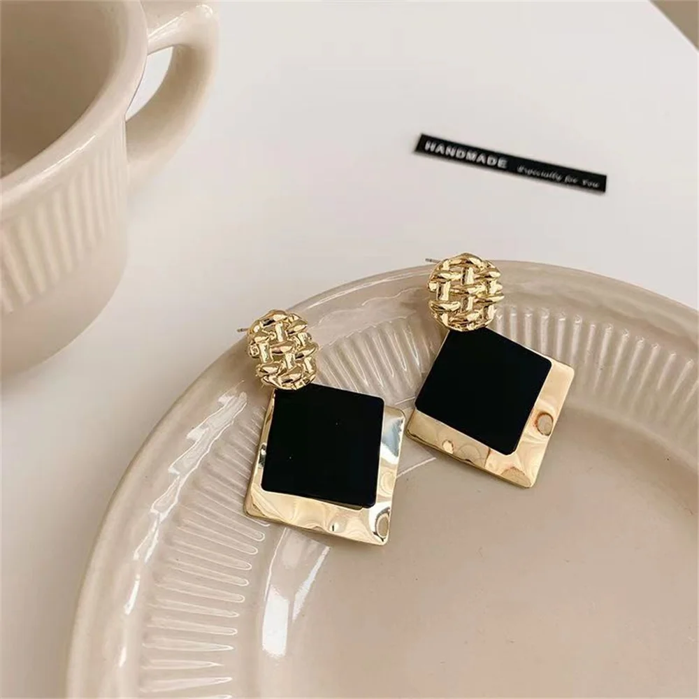 Korean Double Geometric Square Black Earrings For Women Temperament Exaggerated Drop Earrings Fashion Dangle Jewelry Gifts