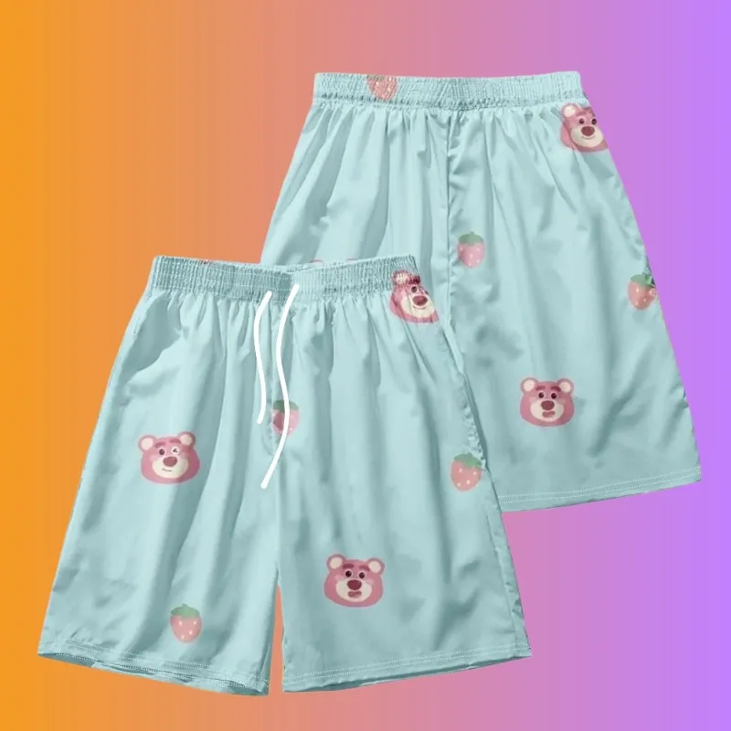 

Летние шорты MOTO-Disney, пляжные шорты с изображением клубничного медведя, мужская и женская модная пляжная одежда, повседневная повседневная одежда