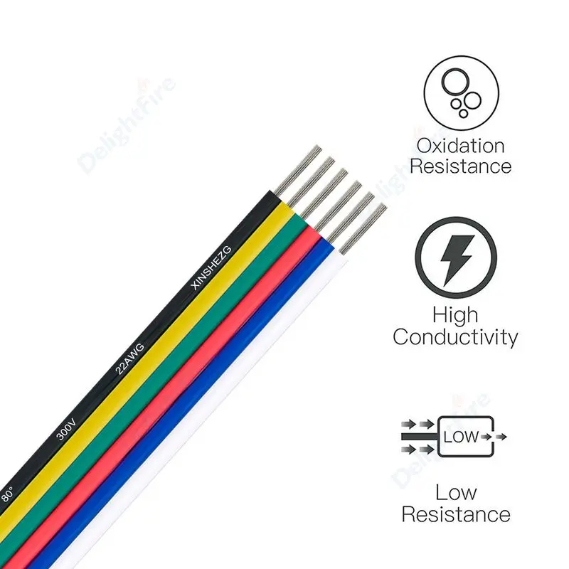 6pins LED Strip Connector Cables LED Wire 6 Cores Electrical Flat Wire For RGBWW COB RGBCCT LED Strips Light Bar JST Connector