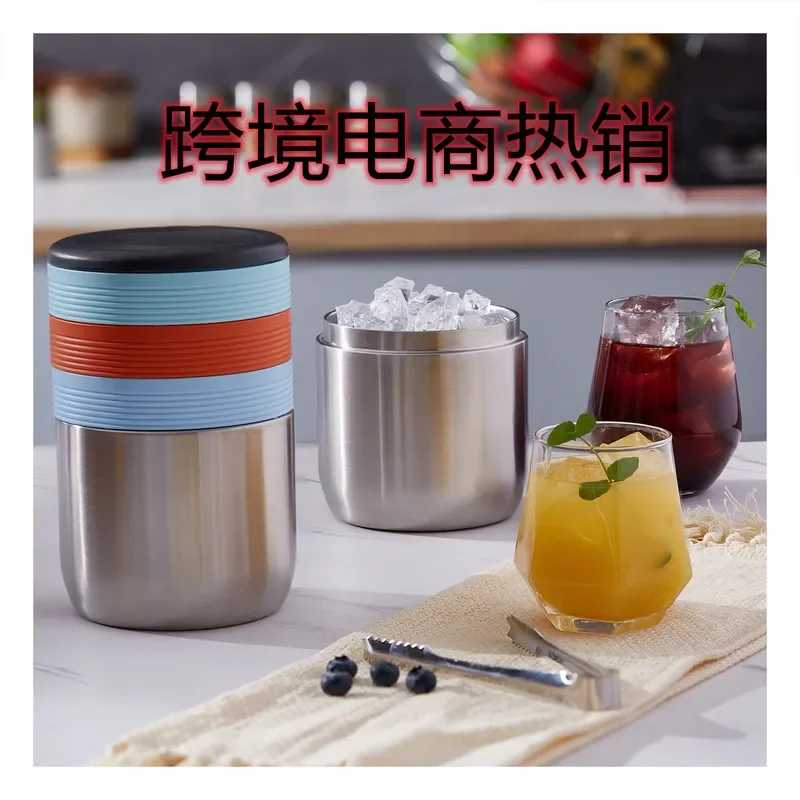 Stainless Steel Ice Bucket Insulated Cooler Bin Multi Layer Quick Release Ice Maker Tray Household Kitchen Bar Party
