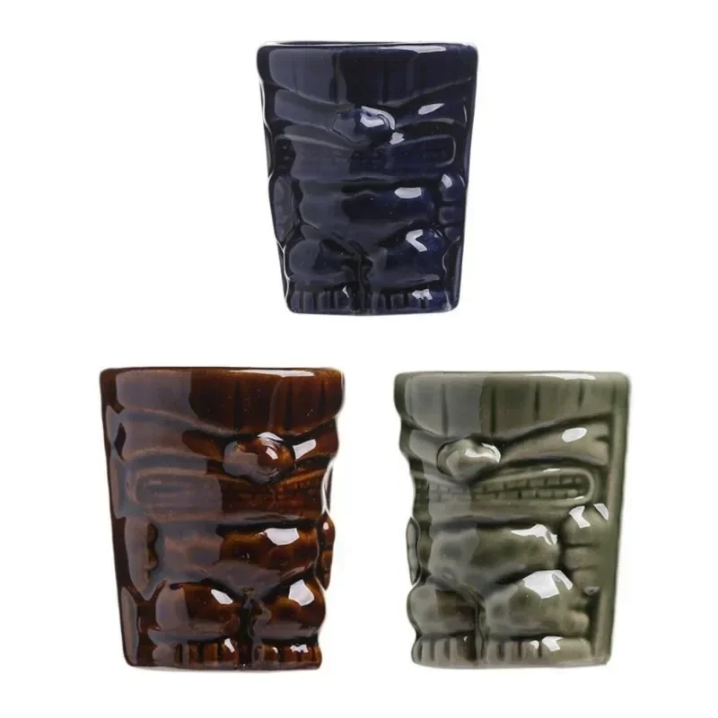 Exquisite Mini 50-60ml Hawaiian Tiki Mug Grimace Ceramic Shot Glass Cocktail Tequila Sake Vodka Cup Home Bar Drinkware Gift