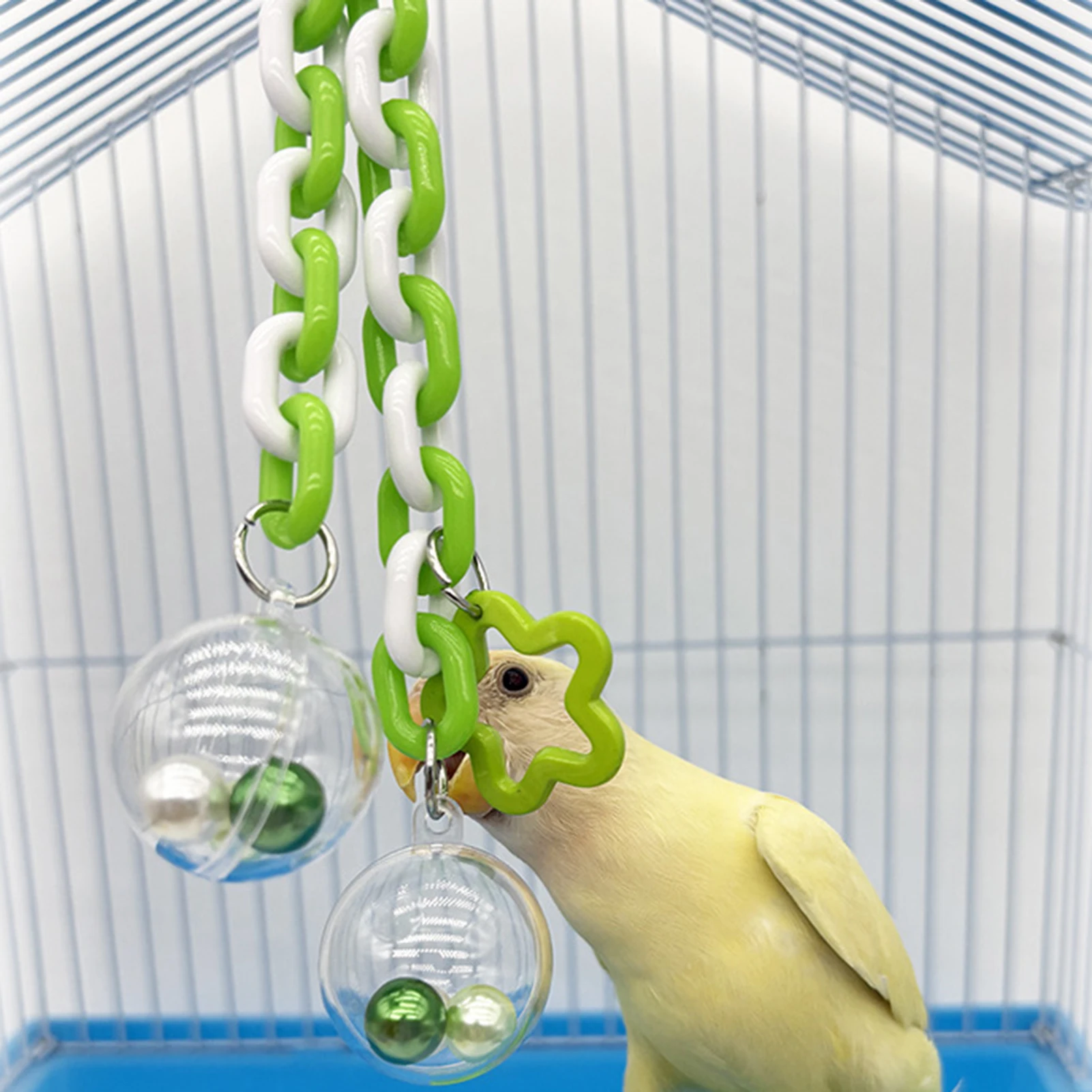 Interactive Parrot Toys Colorful Bead Hanging Ball Transparent Chewable Climbing Cage Accessories For Bird Cages Swing Toys