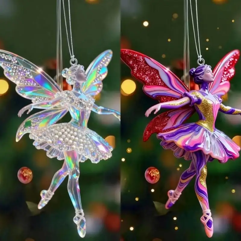 Sparkling 2D Acrylic Pendants Ballerina Simulation Christmas Tree Hangings Car Rearview Mirror Charm Decoration Ornaments