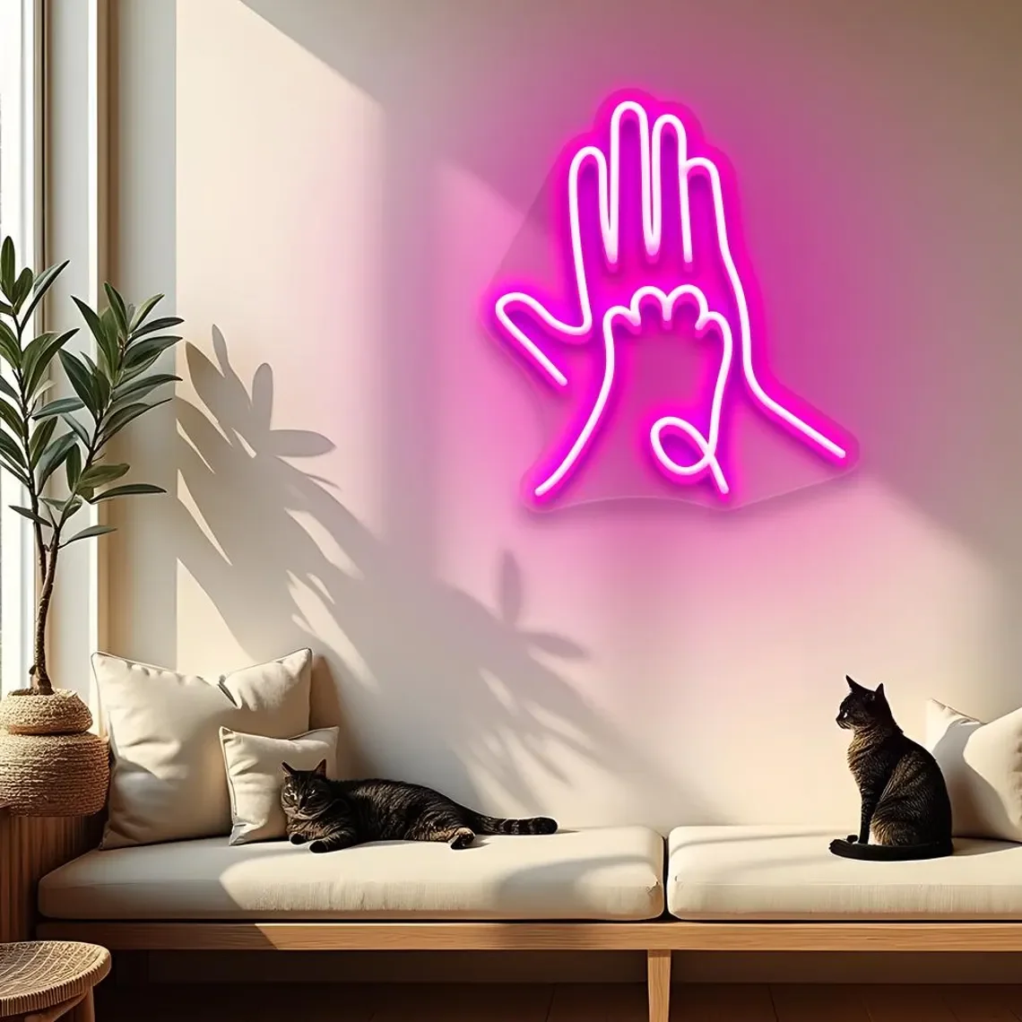 

Human Hand and Paw Neon Sign Hand to Paw Neon,Pet Memorial Gift for Pet Lovers Pet Shop Wall Hangings