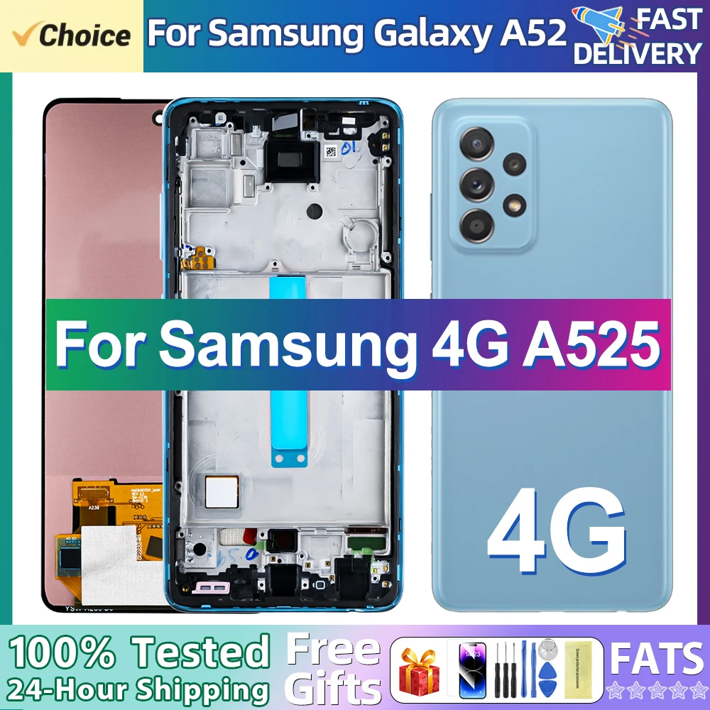 A52 Super AMOLED Display Screen For Samsung Galaxy A52 4G A525F A525M/DS Lcd Display Digital Touch Screen With Frame Replacement