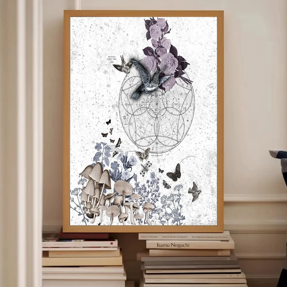 النباتية جدار الفن الفطر طباعة Cottagecore ديكور الطبيعة قماش الأزهار الفن خمر المشارك الجمالية غرفة ديكور الظلام الأكاديمية S #2