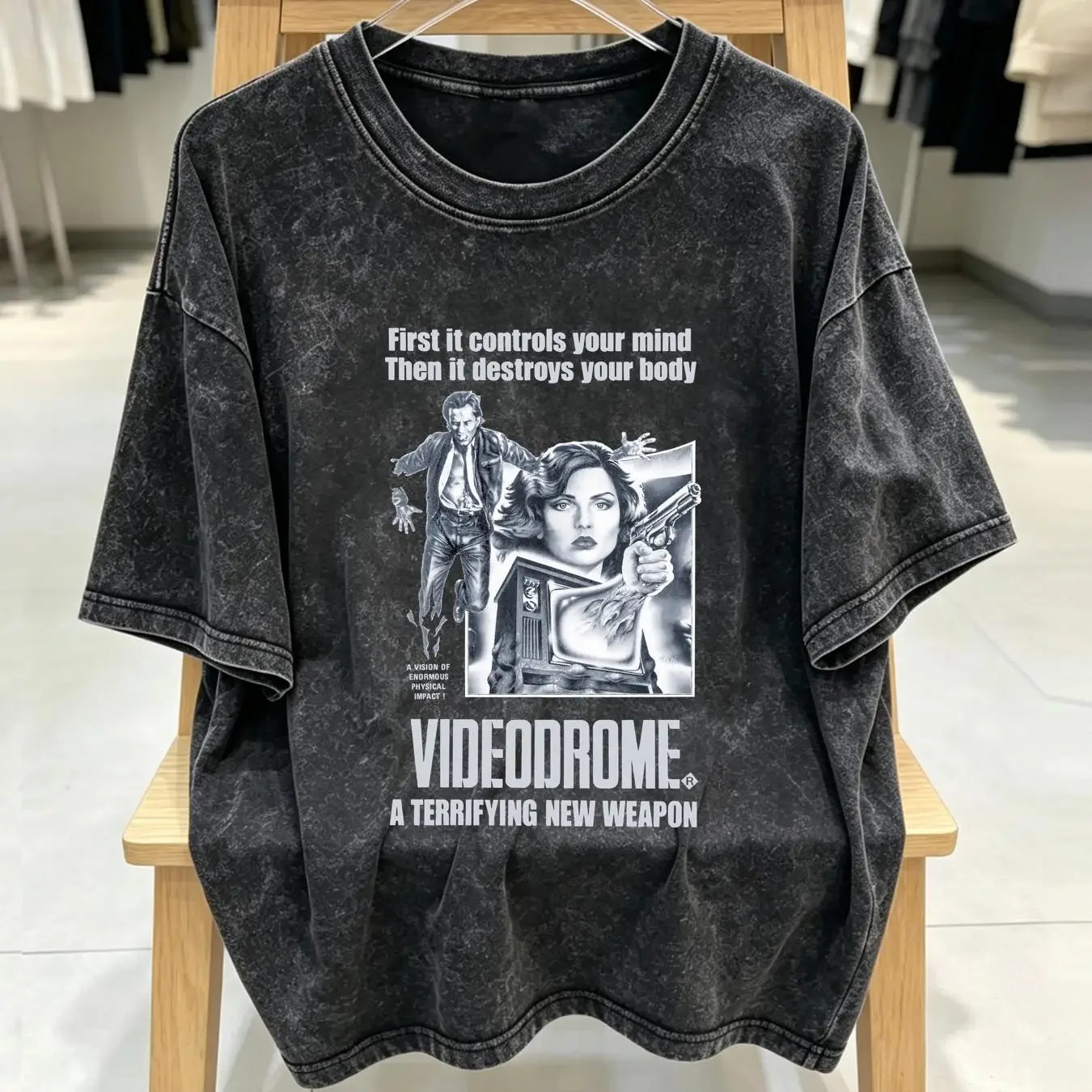 washed T Shirt Videodrome David Cronenberg Scanners The Fly LB4586 vintage Washed fashion Soft graphic Stylish