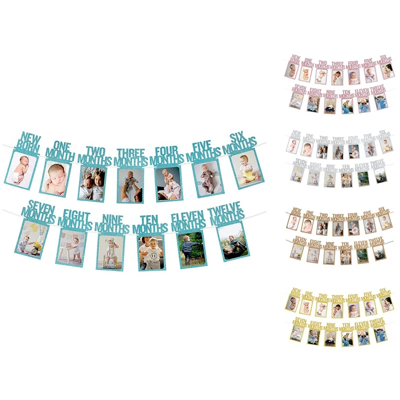 1St Birthday Photo Banner For Baby From Newborn To 12 Months, First Birthday Decorations For Boys Monthly