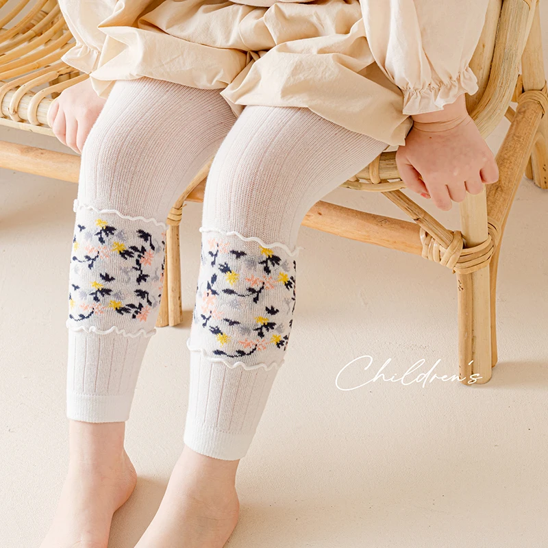 بنطال ضيق من الدانتيل القطني بكشكشة وزهرة للأطفال ، بنطال ضيق للفتيات ، بنطال ضيق بقصة رصاص ، طفل صغير ، ربيع ، خريف