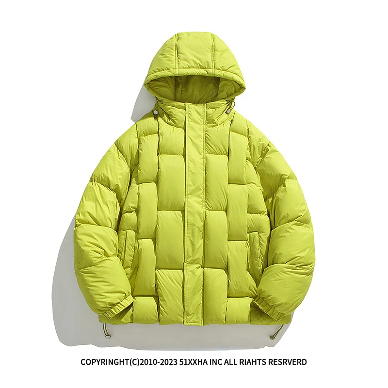 Parkas Jacket Men Winter Solid Color Fashion Hooded Coat Women Lattice Designer Oversize Jacket High Street Couple Clothes Cool