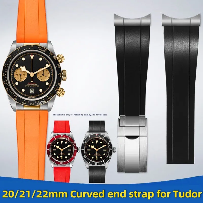 20mm 21mm 22mm curved end strap For Tudor 1958 Black Bay Chronograph M79360 M79363N M79230R silicone rubber watch band Bracelet