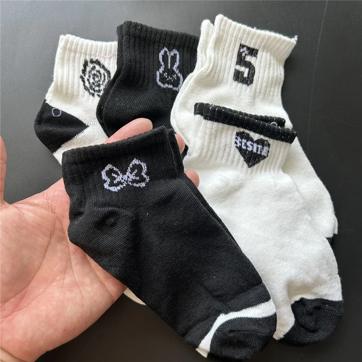 5Pairs Ankle Socks For Women 2024 New Spring Summer Cotton Breathable Black Cute Socks Female Preppy Style White Socks Girl