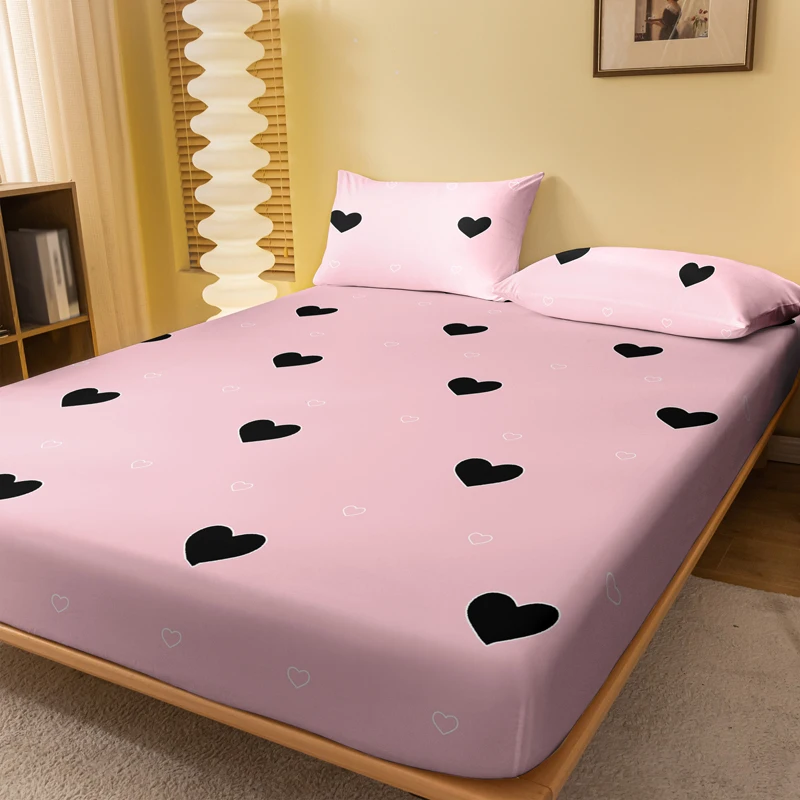 1 Simple modern Heart-Shaped Geometry printed matte Fitted Sheet, bedroom printed bed cover, bedding (excluding pillowcases)