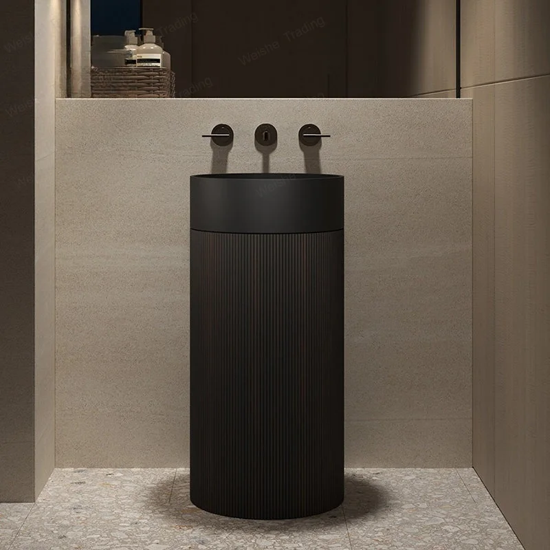 Paolalenti black artificial stone pillar basin Home hotel B & B round basin Floor-to-ceiling integrated wash basin
