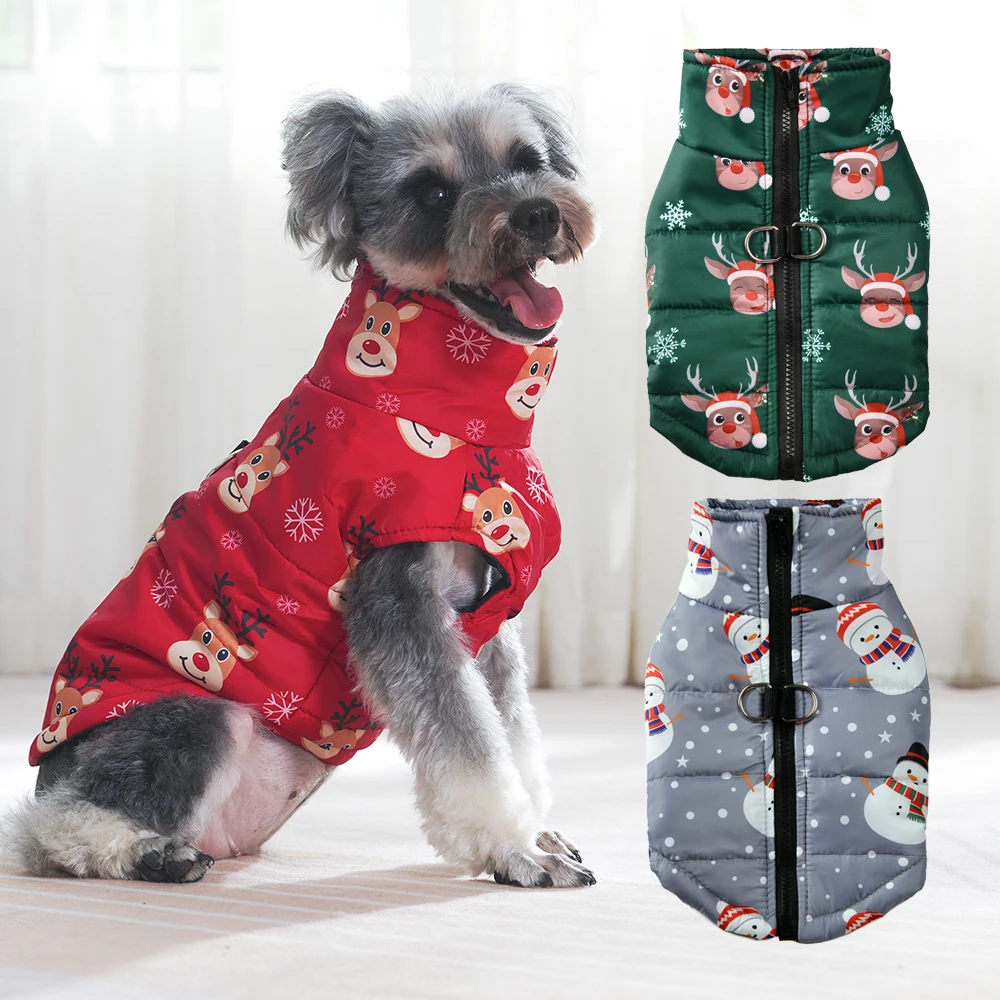 Warm Dog Clothes For Small Medium Dogs Cats Autumn Winter Windproof Christmas Print Puppy Jacket Schnauzer Yorkshire Pet Coat