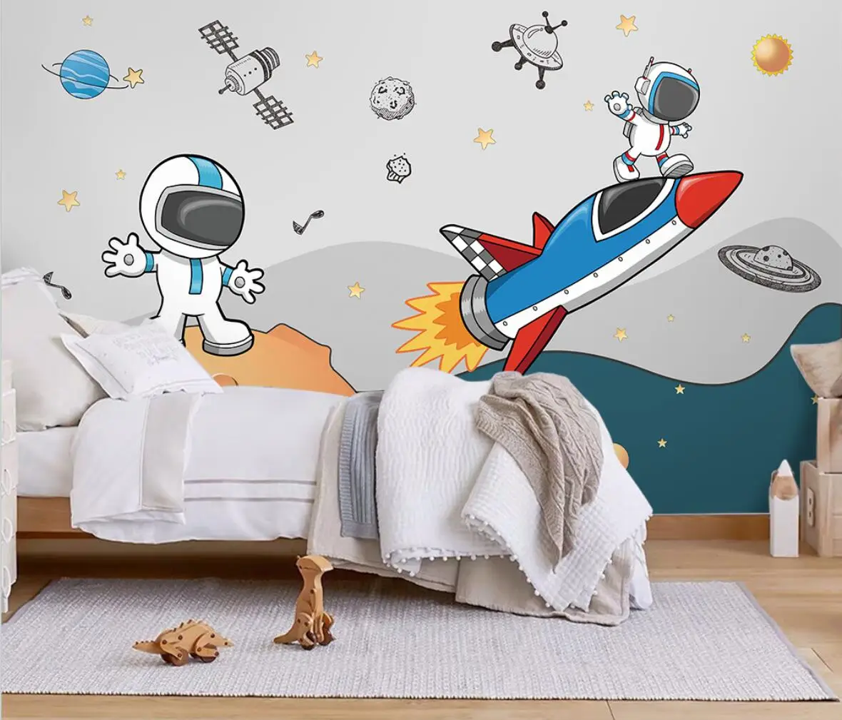 

beibehang custom Papel De Parede 3D Photo Wallpaper Modern space astronaut rocket Mural Bedroom Wall Papers for child's room