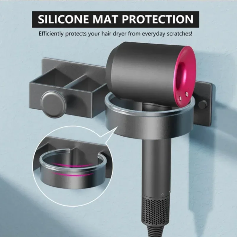 حامل مجفف الشعر يُعلق على الحائط، حامل تخزين مكواة فرد الشعر، منظم أدوات الشعر، حامل منفاخ المرحاض اللاصق