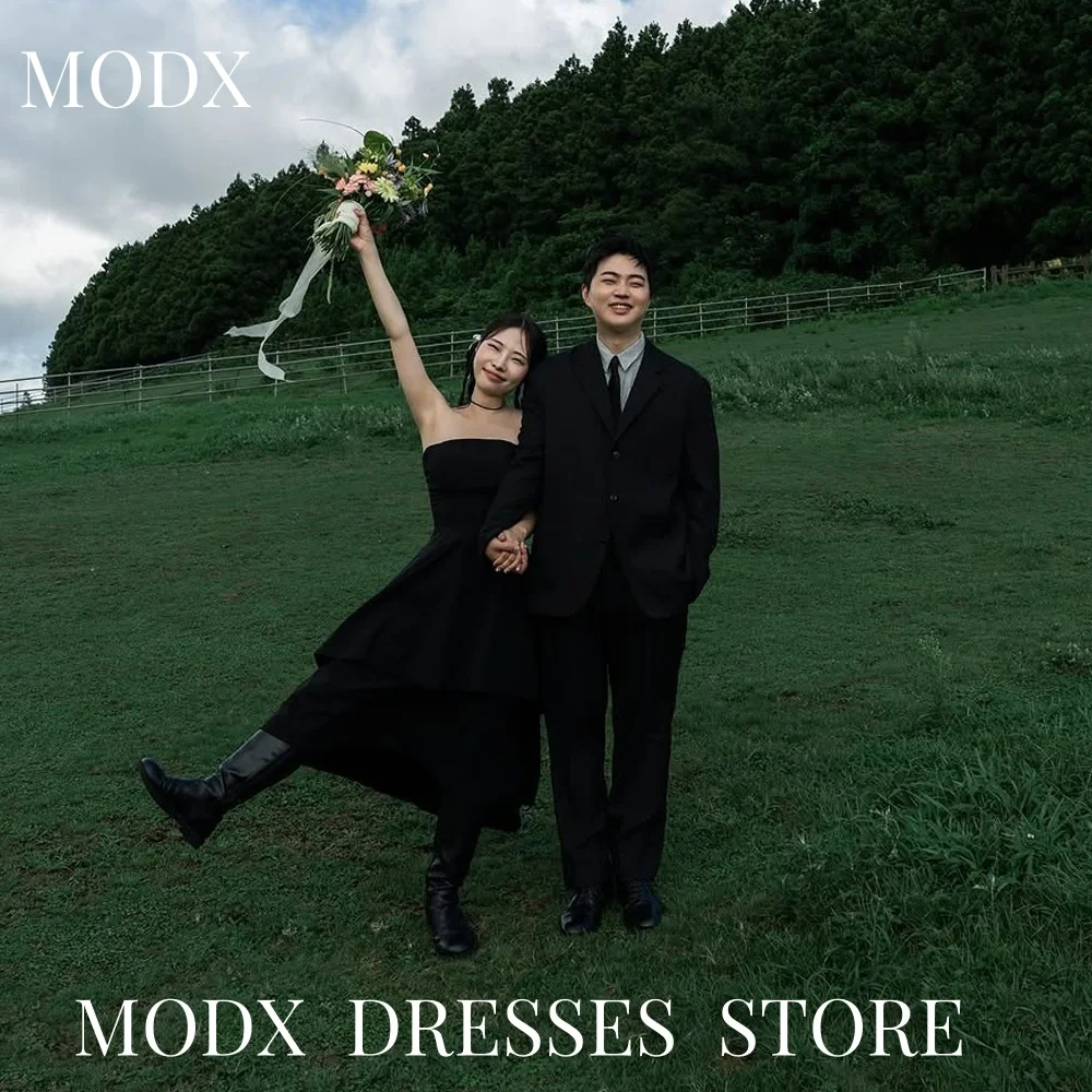 

MODX Simple Korea Black Sleeveless Wedding Dresses 웨딩드레스 A-Line Tiered Customised Bride Gowns Plus Size 2025 Evening Gown Dress